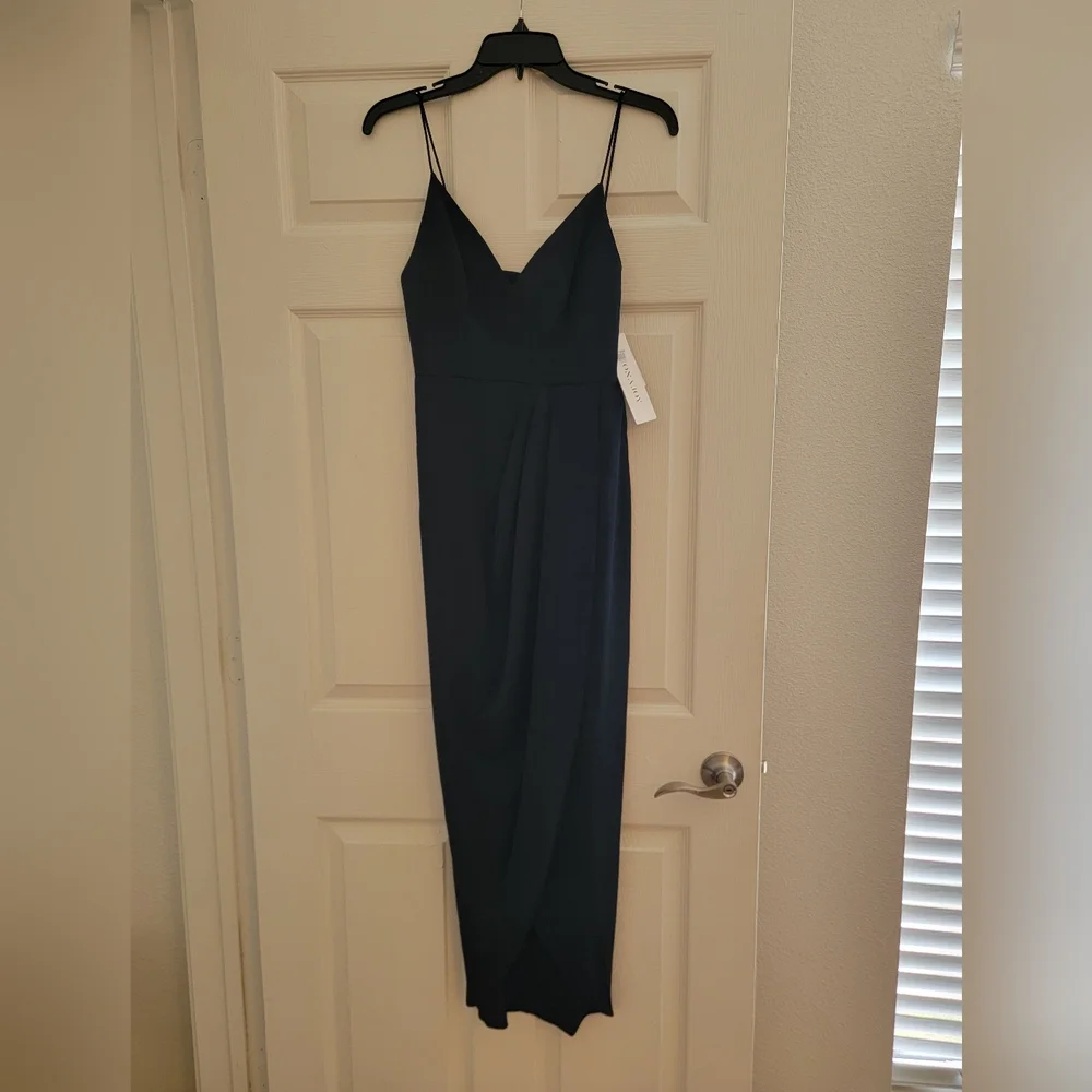 NWT Shona Joy Draped Cocktail Dress In Navy - Picture 7 of 10
